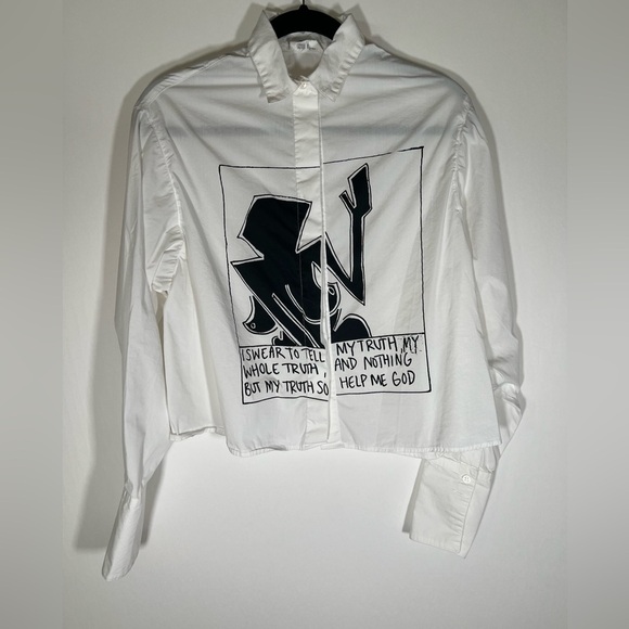 Each x Other + Austyn white poplin "swear to tell the truth" button-up shirt S - Picture 1 of 10
